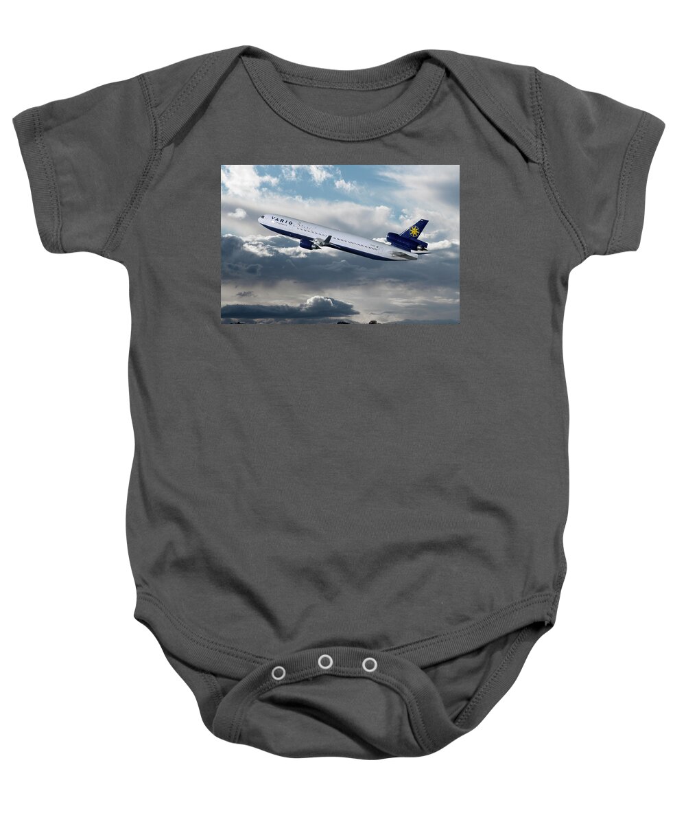 Varig Airlines Baby Onesie featuring the mixed media Classic Varig MD-11 of Brazil by Erik Simonsen