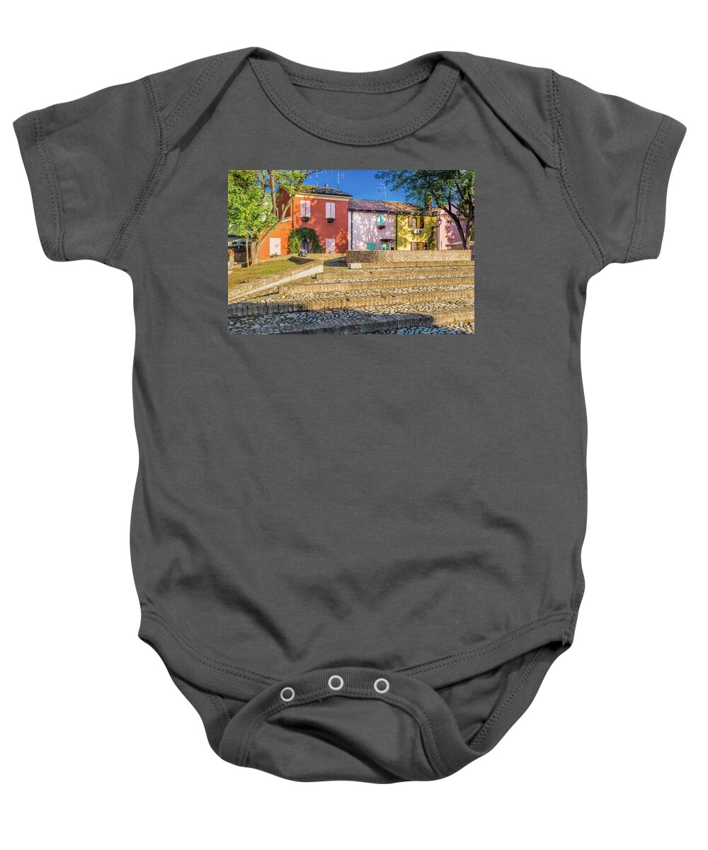 Cesenatico Baby Onesie featuring the photograph colorful houses in Italy by Vivida Photo PC