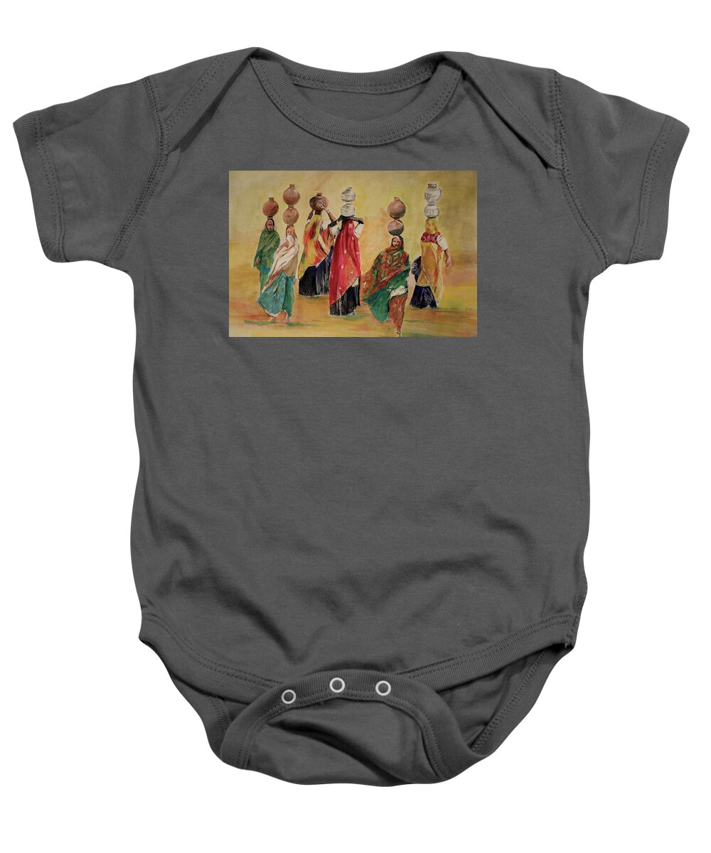 Women Baby Onesie featuring the painting Colors of the desert. by Khalid Saeed