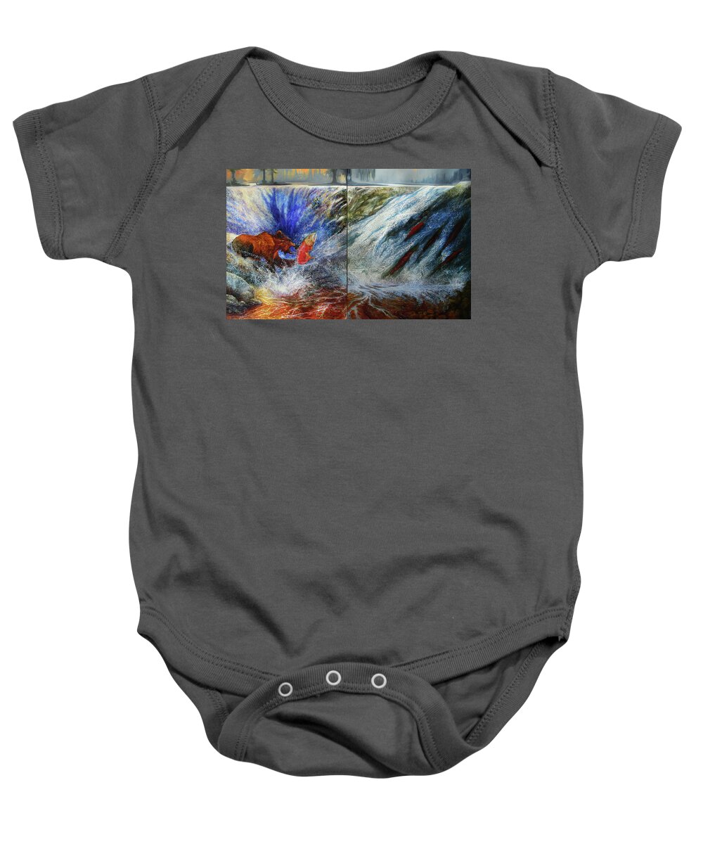 Salmon Baby Onesie featuring the painting Coming Home by Gregg Caudell