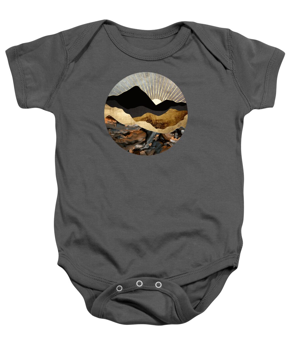 Digital Baby Onesie featuring the digital art Copper and Gold Mountains by Spacefrog Designs