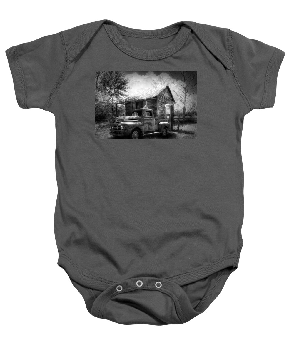 Black Baby Onesie featuring the photograph Country Olden Days Black and White by Debra and Dave Vanderlaan