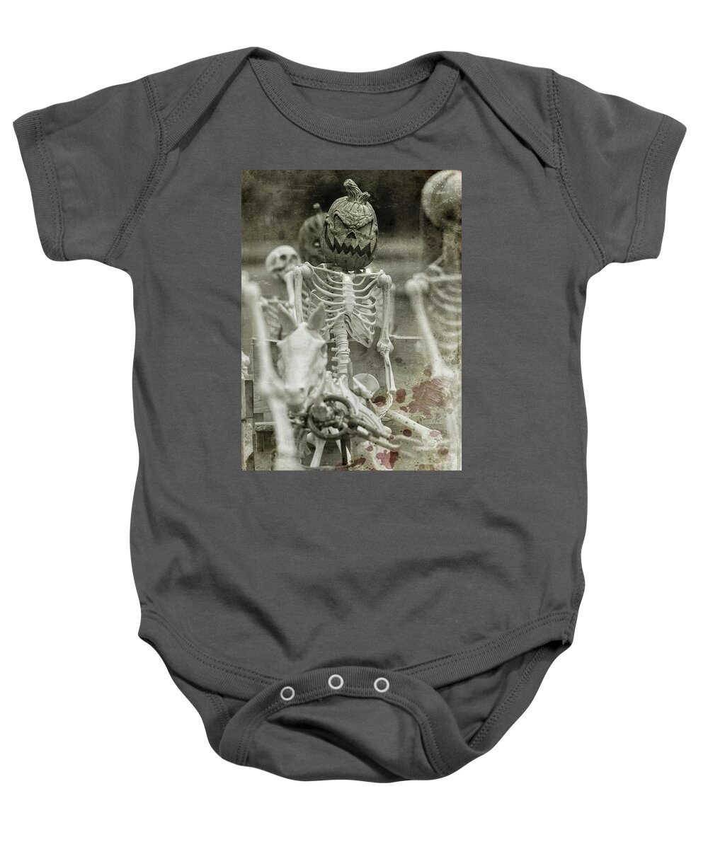 Creepy Baby Onesie featuring the photograph Creepy Vintage Pumpkin by Carrie Ann Grippo-Pike