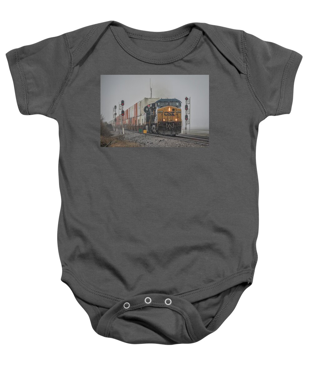 Railroad Baby Onesie featuring the photograph CSX hot intermodal Q029 by Jim Pearson