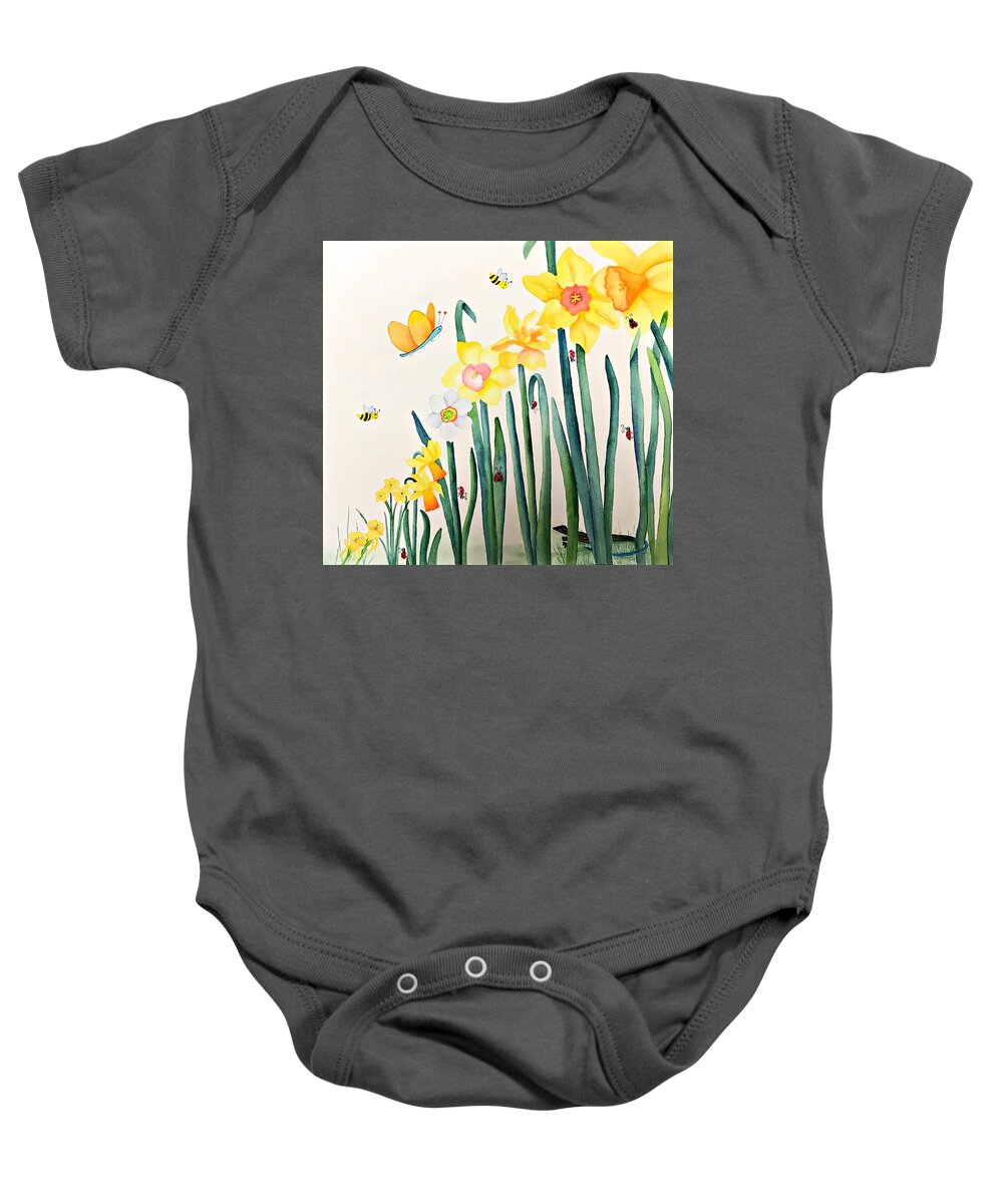 Daffodils Baby Onesie featuring the painting Daffodilia 2 by Beth Fontenot