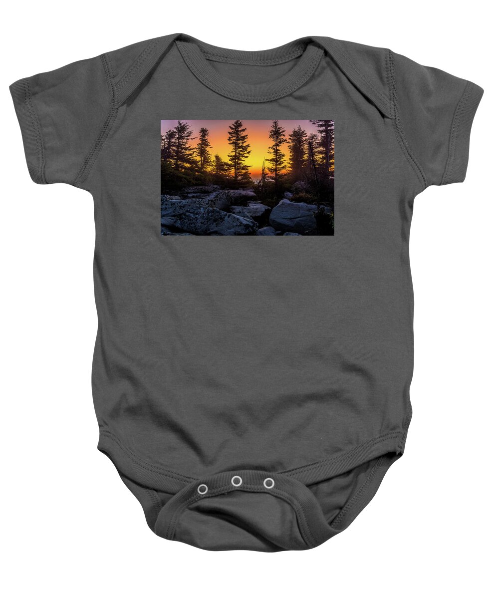 Bear Rocks Preserve Baby Onesie featuring the photograph Dawn at Bear Rocks by Lori Coleman