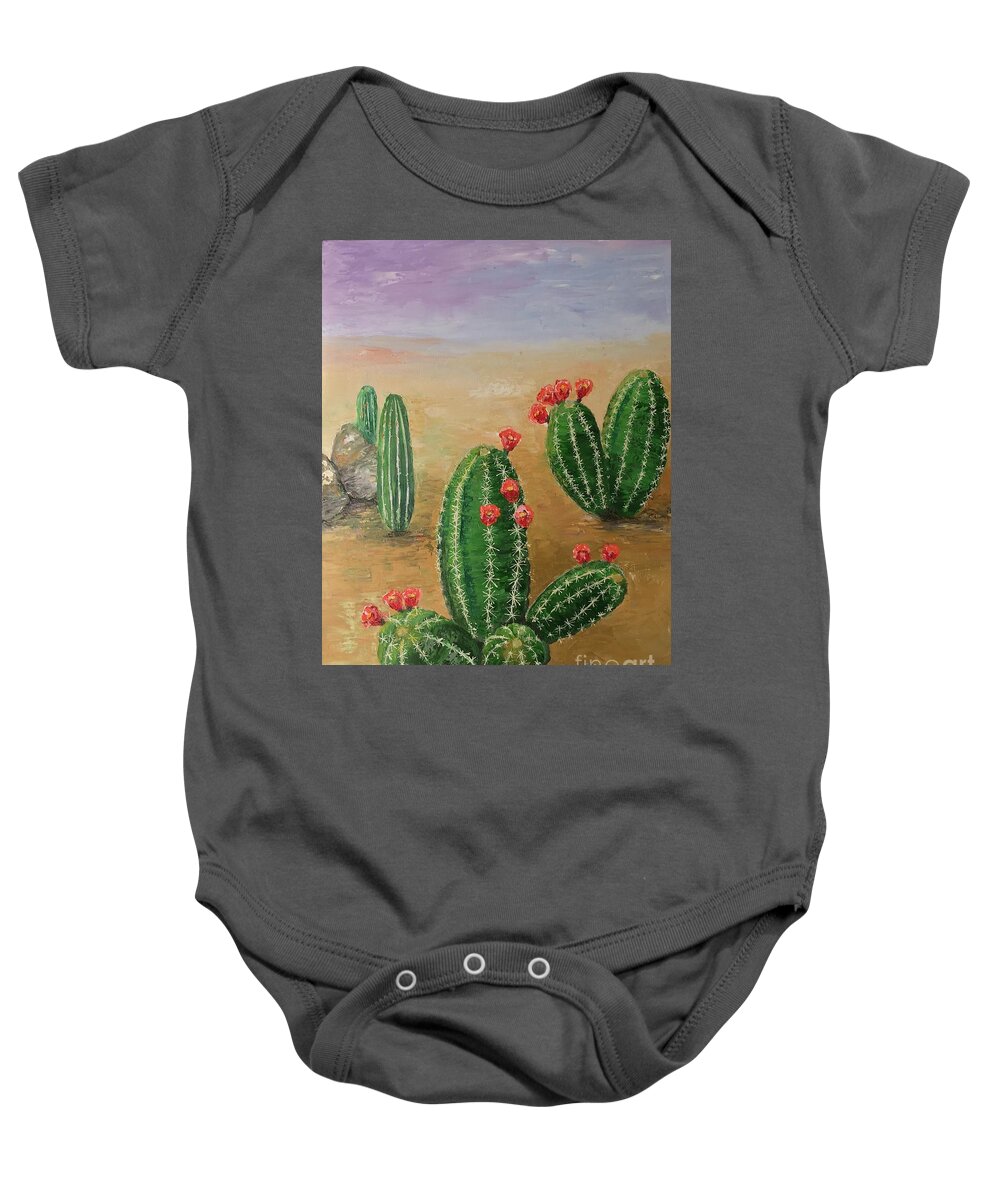 Cactus Baby Onesie featuring the painting Desert Bloom by Maria Karlosak