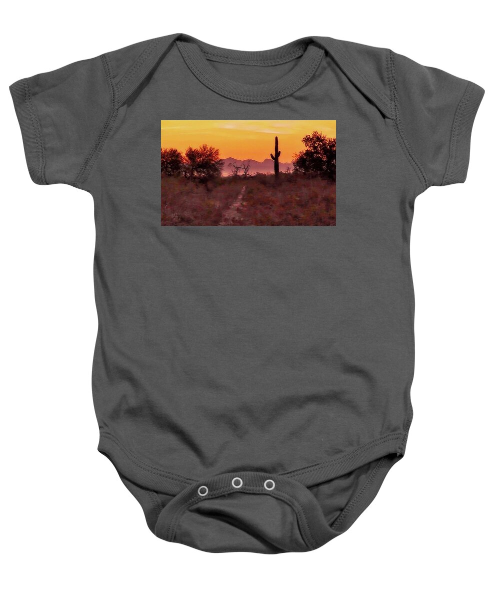 Affordable Baby Onesie featuring the photograph Desert Sunrise Trail by Judy Kennedy