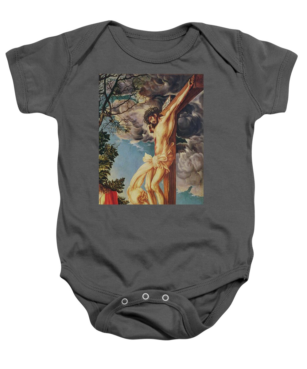 Crown Of Thorns Baby Onesie featuring the painting Detail Of The Crucifixion, 1503 by Lucas The Elder Cranach