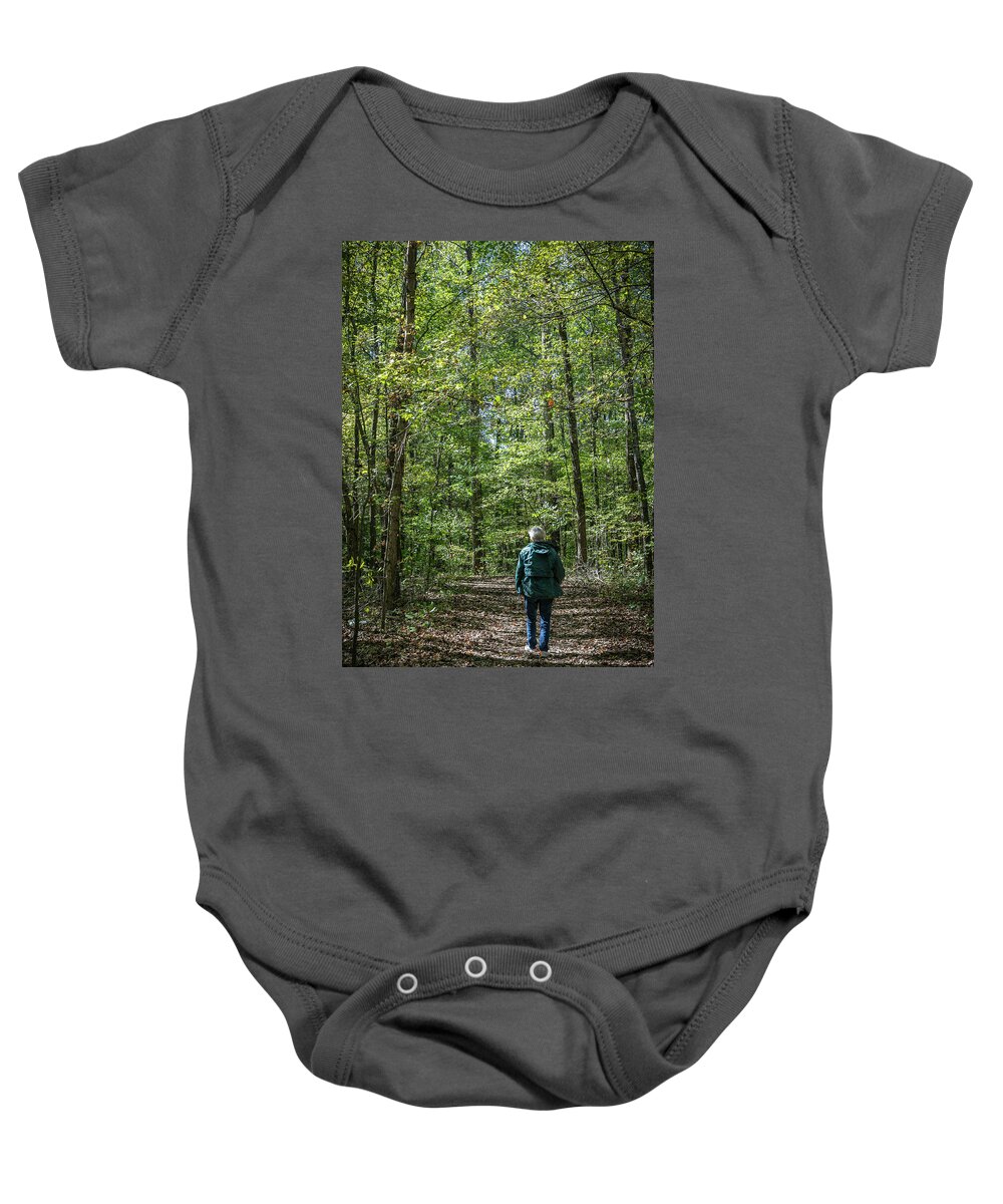 Hike Baby Onesie featuring the photograph Donna at Heron Pond by Jeff Kurtz
