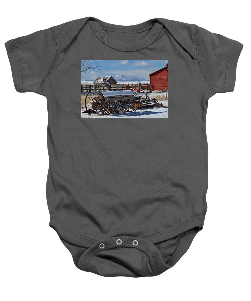 Farm Baby Onesie featuring the photograph Drill Disc and Peak by Alana Thrower