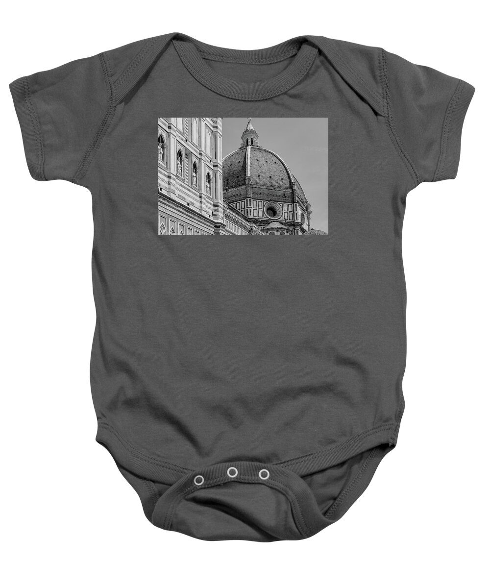 Florence Baby Onesie featuring the photograph Duomo Detail, Black and White by Marcy Wielfaert