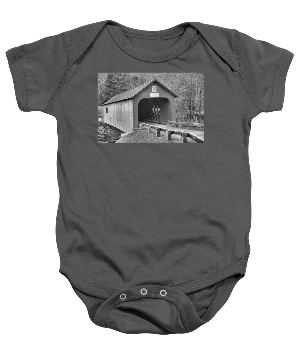 Green River Covered Bridge Baby Onesie featuring the photograph Entrance To The Green River Covered Bridge Black And White by Adam Jewell