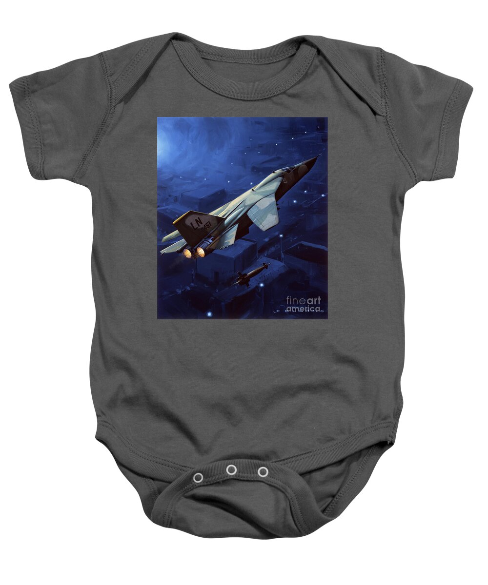 Military Aircraft Baby Onesie featuring the painting General Dynamics F-111 Aardvark by Jack Fellows
