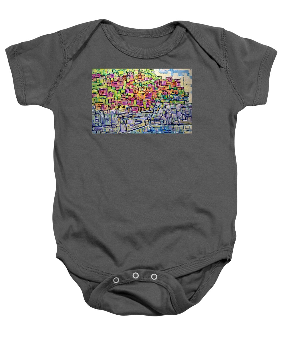 Cityscape Baby Onesie featuring the painting Facades by Enrique Zaldivar