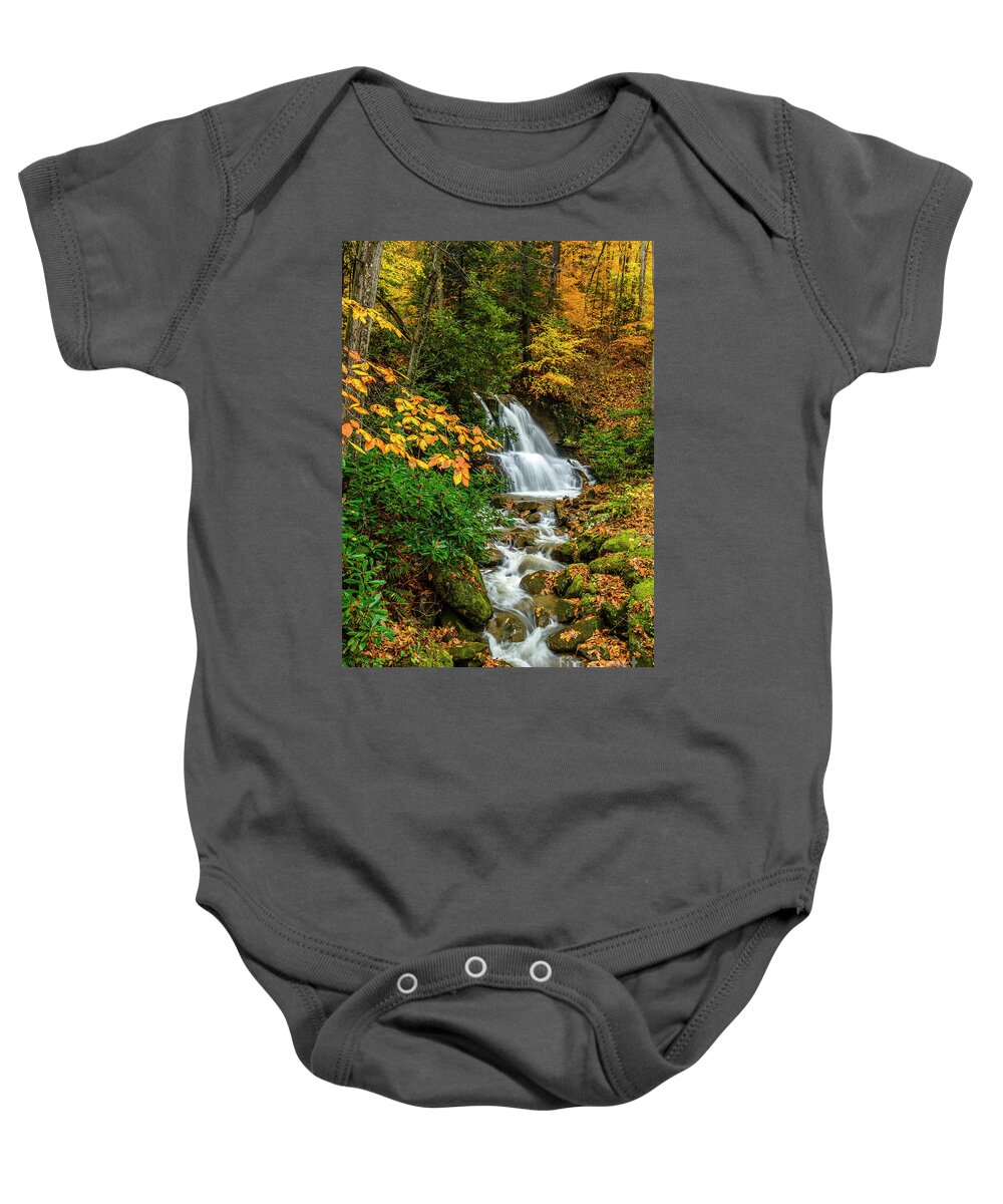 Waterfall Baby Onesie featuring the photograph Fall Color Back Fork Waterfall by Thomas R Fletcher