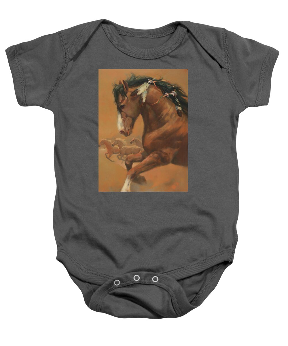 Western Art Baby Onesie featuring the painting Feathers by Carolyne Hawley