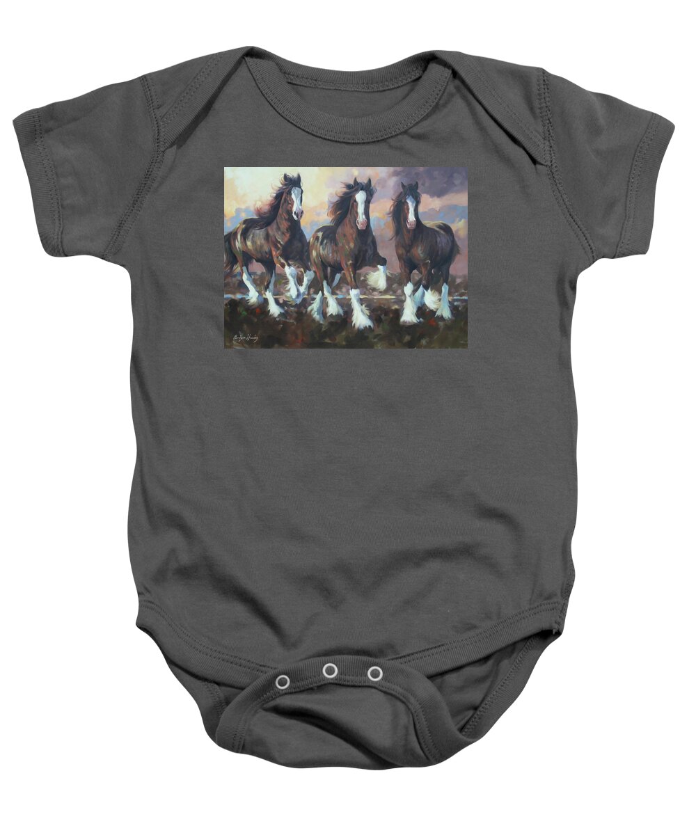 Western Art Baby Onesie featuring the painting Feathers Flying by Carolyne Hawley