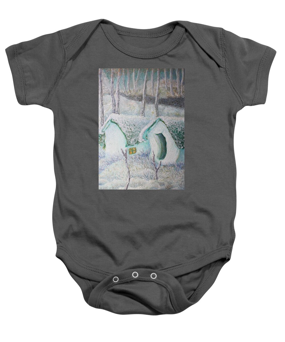 February Baby Onesie featuring the painting February by Elzbieta Goszczycka