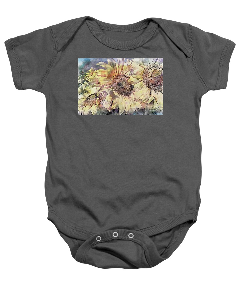 Marcia Lee Jones Baby Onesie featuring the photograph Fields of Sunflowers by Marcia Lee Jones