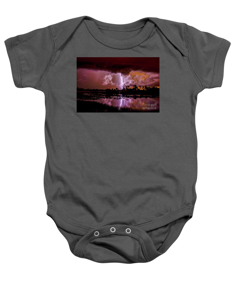 Lightning Baby Onesie featuring the photograph Fire in the Sky by Quinn Sedam