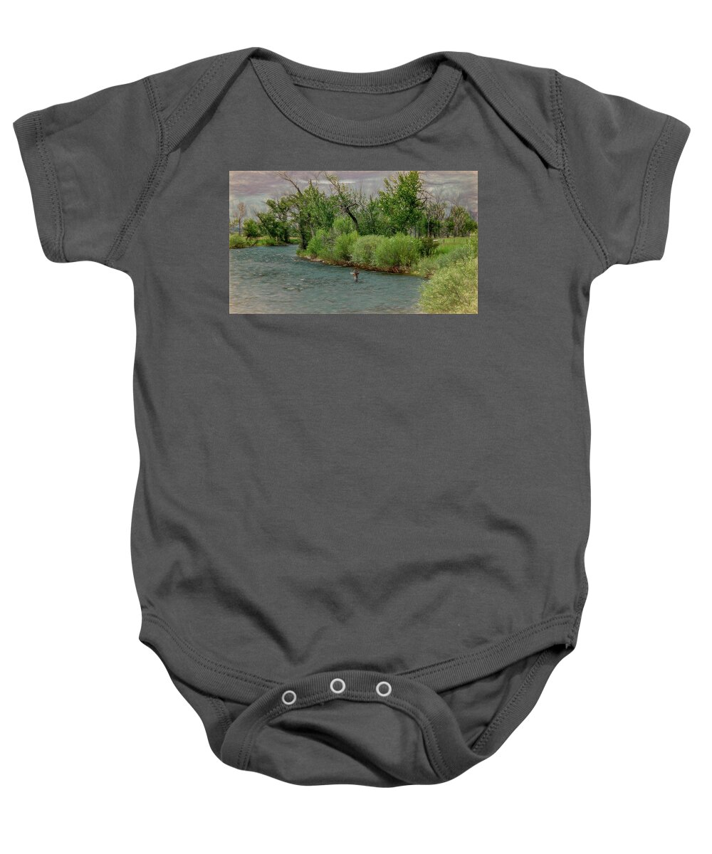 Galltin River Baby Onesie featuring the photograph First Class Fly Fishing in Montana by Marcy Wielfaert