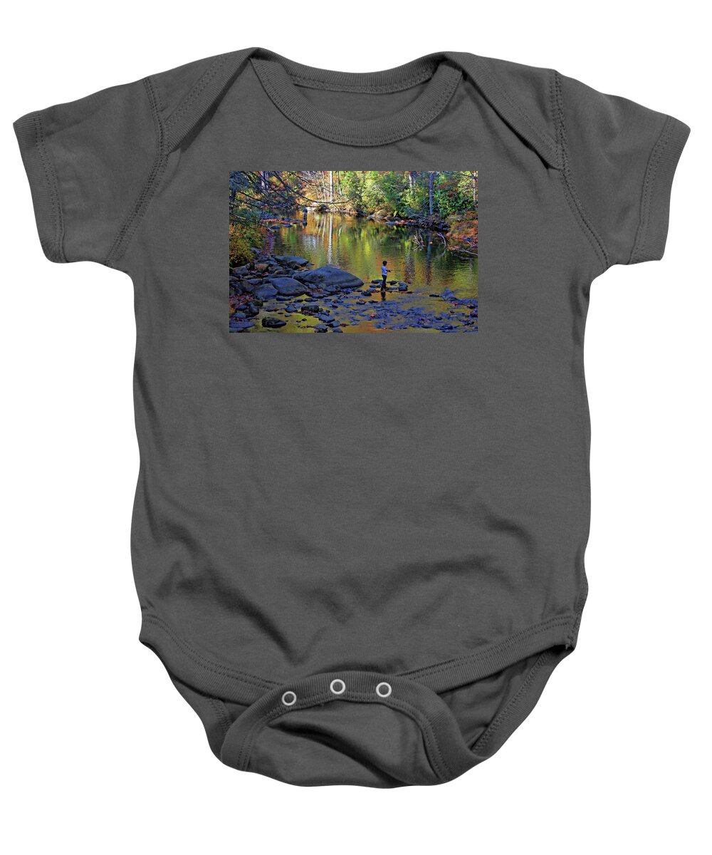 Cullasaja Baby Onesie featuring the photograph Fishing On The Cullasaja River by HH Photography of Florida