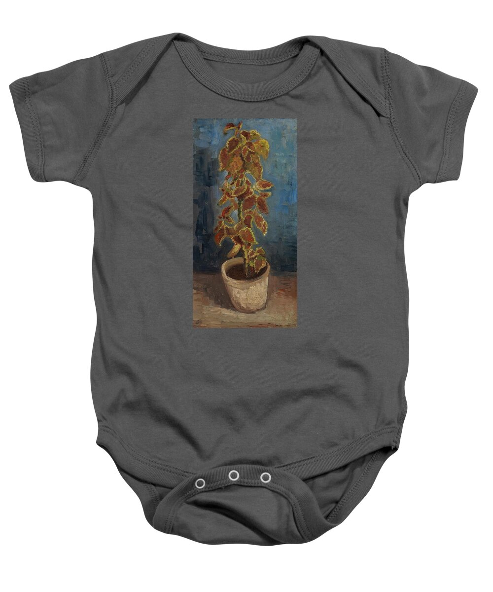 Oil On Canvas Baby Onesie featuring the painting Flame Nettle in a Flowerpot. by Vincent van Gogh -1853-1890-