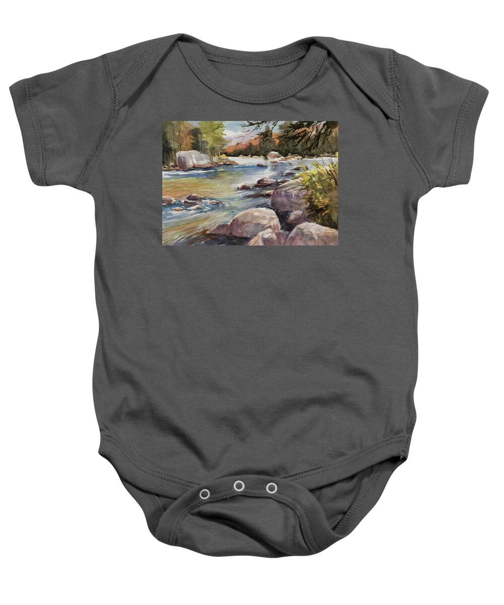 Watercolor Baby Onesie featuring the painting Flowing Moose by Judith Levins