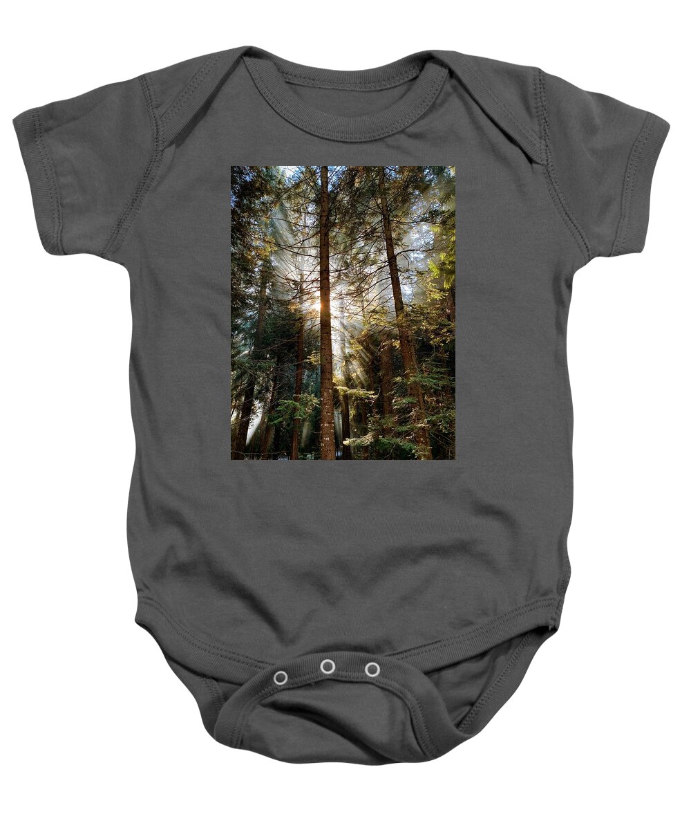 Forest Baby Onesie featuring the photograph Forest Sunrise by Steph Gabler