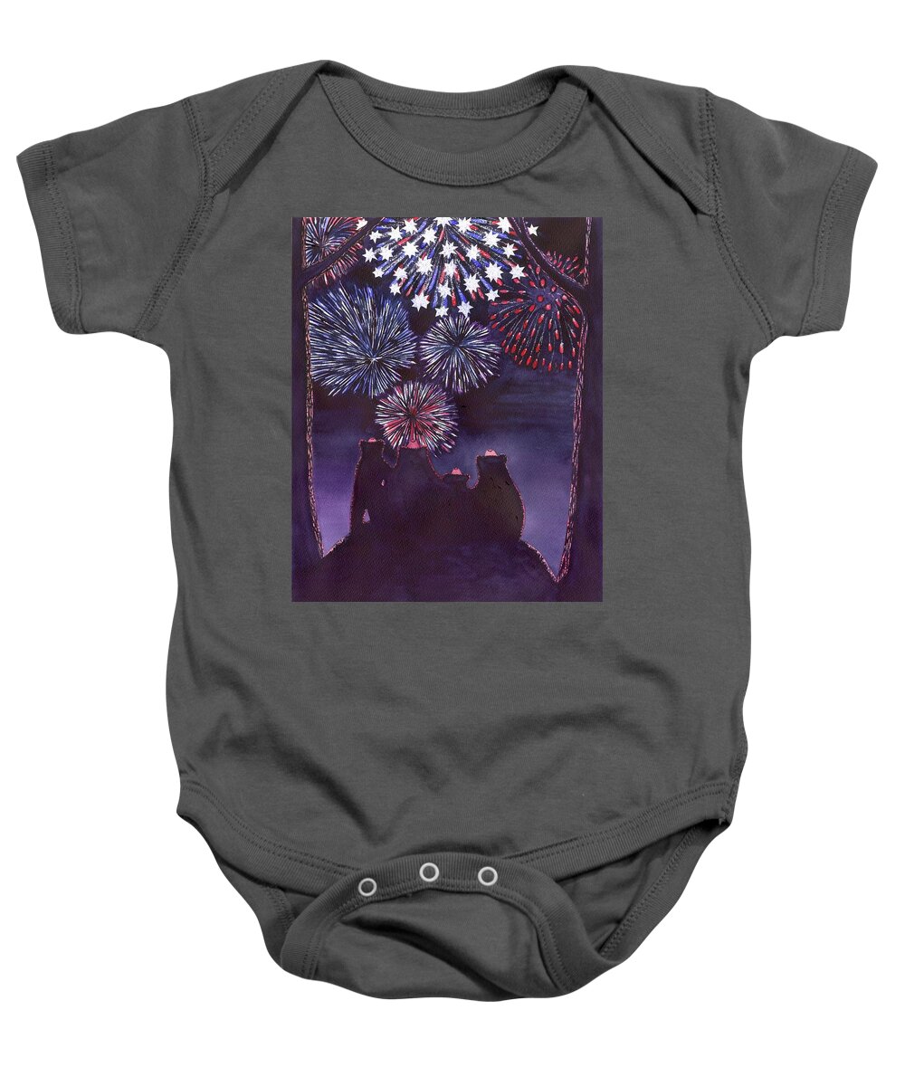 Fireworks Baby Onesie featuring the painting Fourth of July by Catherine G McElroy