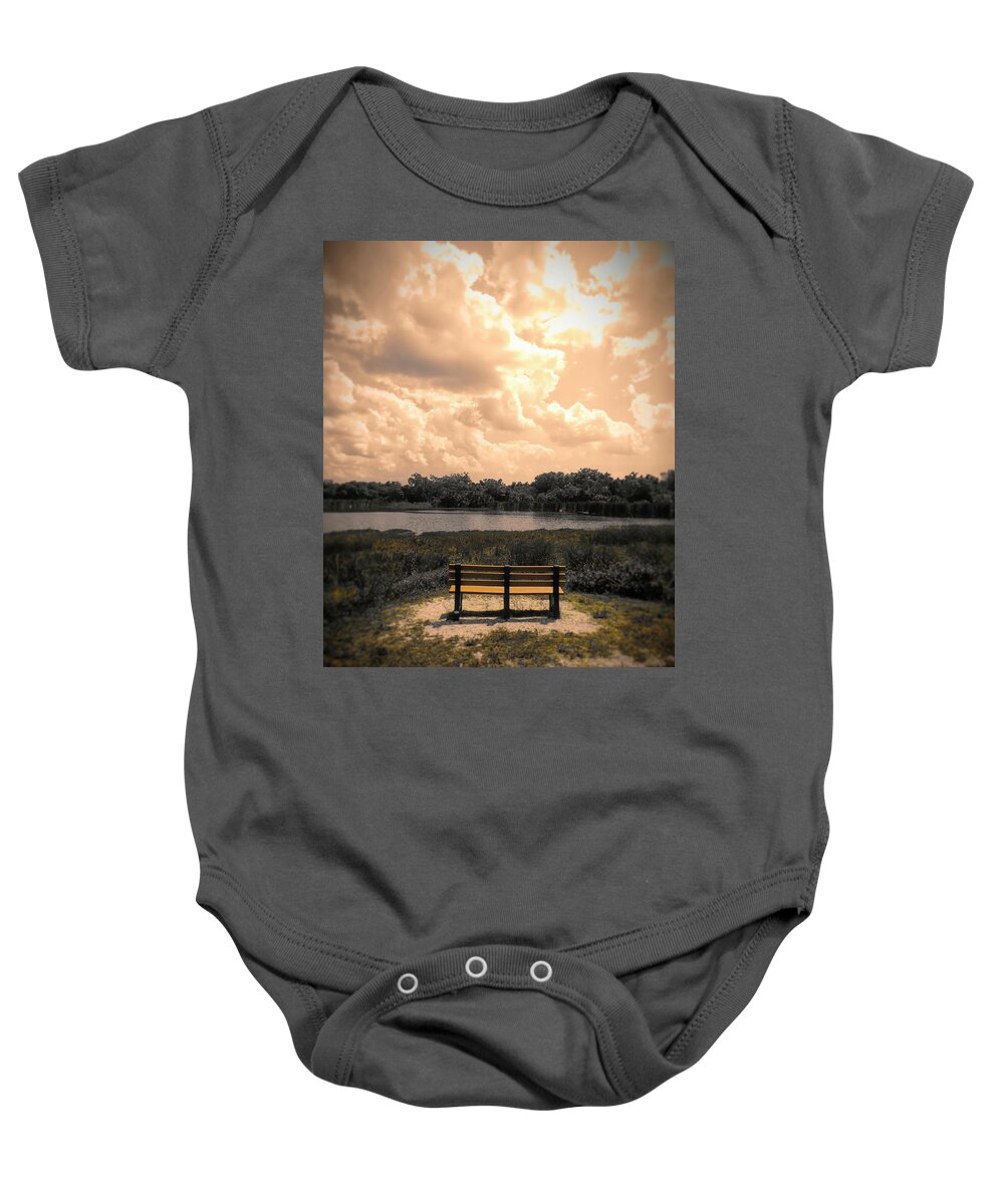 Bench Baby Onesie featuring the digital art From Here to Eternity by Robert Stanhope