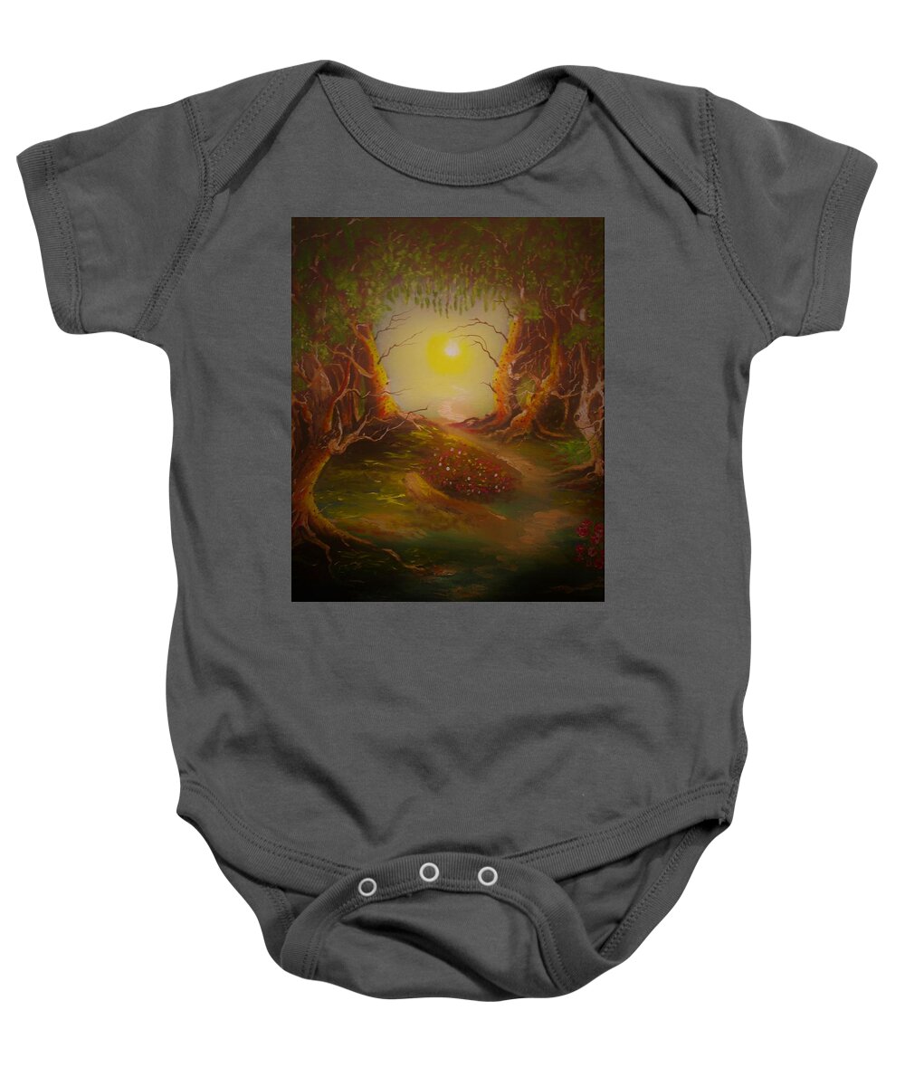Landscape Baby Onesie featuring the painting Funkie Trees by Lorenzo Roberts
