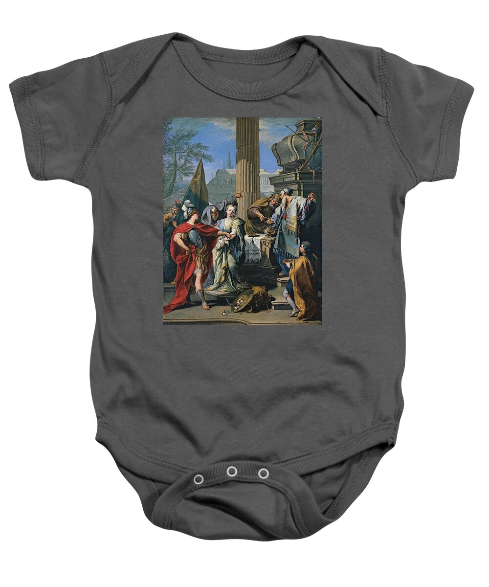 Canvas Baby Onesie featuring the painting Giovanni Battista -workshop- Pittoni -Venecia, 1687 - 1767-. The Sacrifice of Polyxena. Oil on ca... by Giambattista Pittoni -1687-1767-