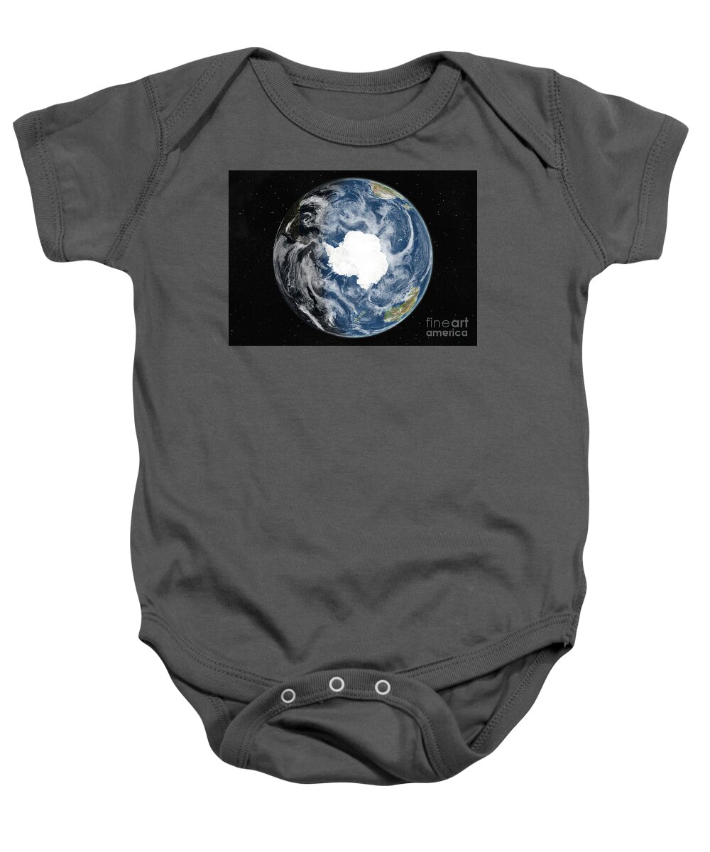 Antarctic Ocean Baby Onesie featuring the photograph Globe Centered On The South Pole by PlanetObserver