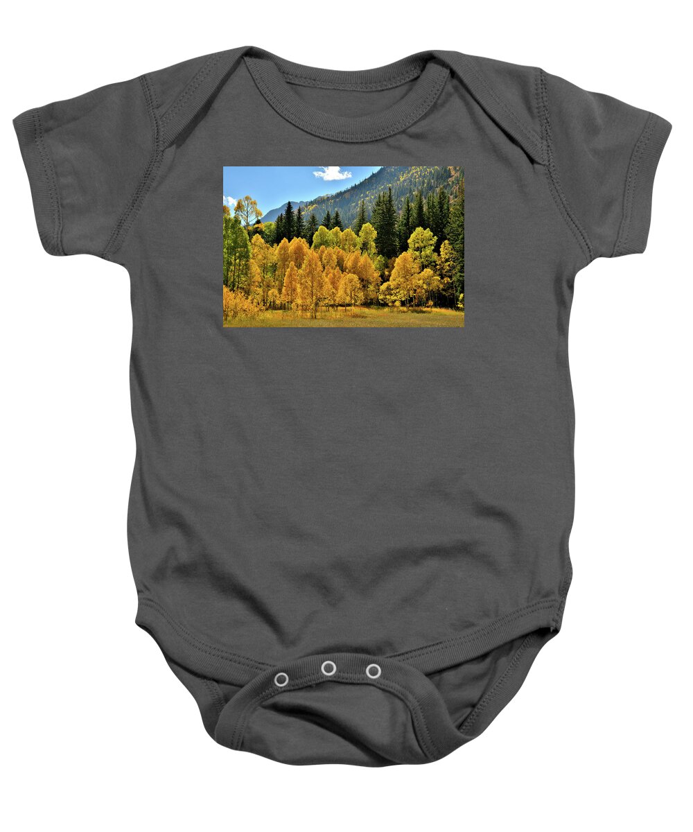 Colorado Baby Onesie featuring the photograph Glowing Aspens Beneath McClure Pass by Ray Mathis