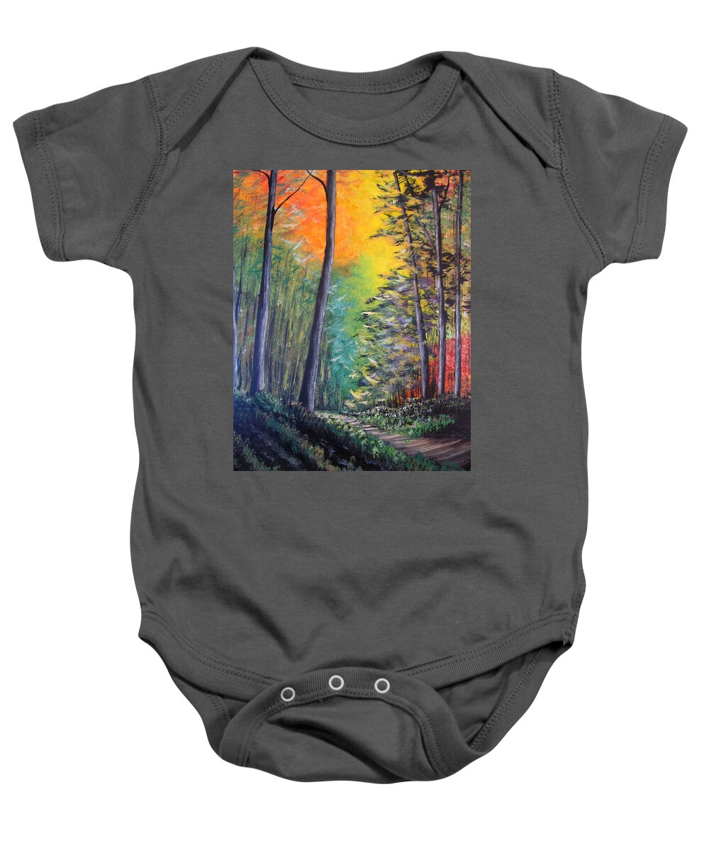 Forest Baby Onesie featuring the painting Glowing Forrest by Gloria E Barreto-Rodriguez