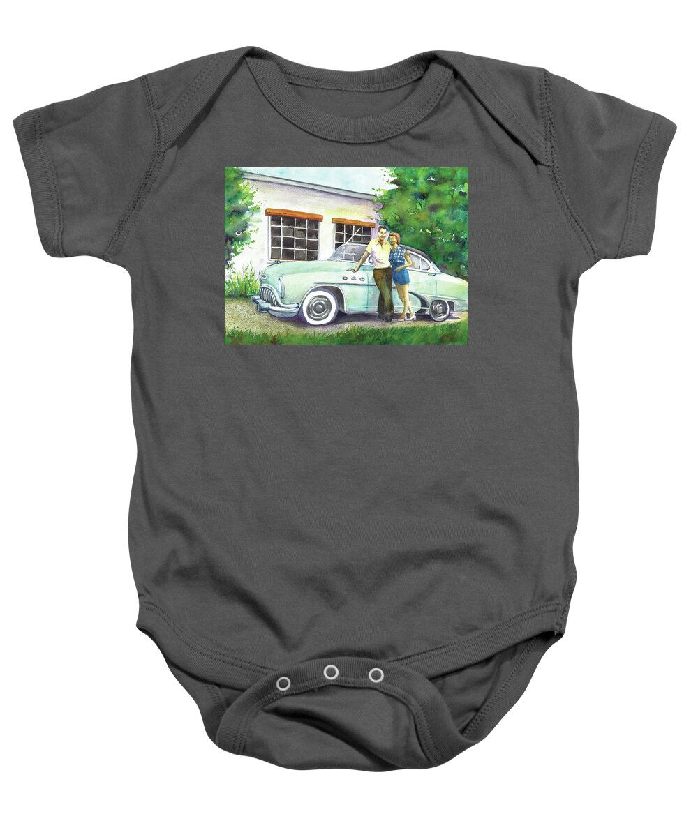 1953 Buick Baby Onesie featuring the painting Going Together by Susan Herbst