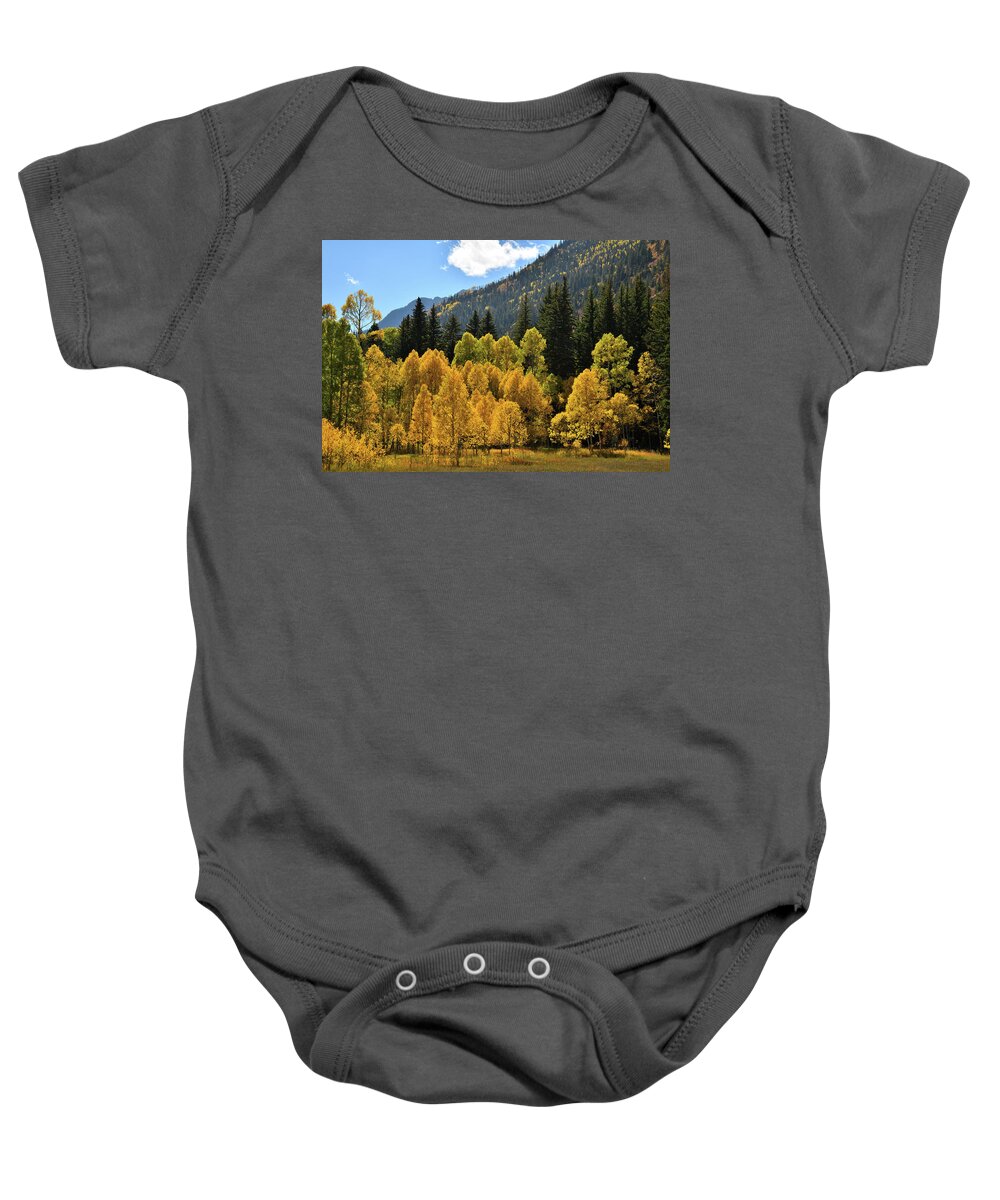 Colorado Baby Onesie featuring the photograph Golden Aspens on the Road to Marble Colorado by Ray Mathis