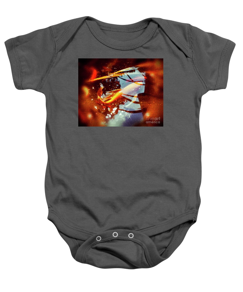 Orange Baby Onesie featuring the digital art Golden fish - Gold and Blue by Claudio Lepri