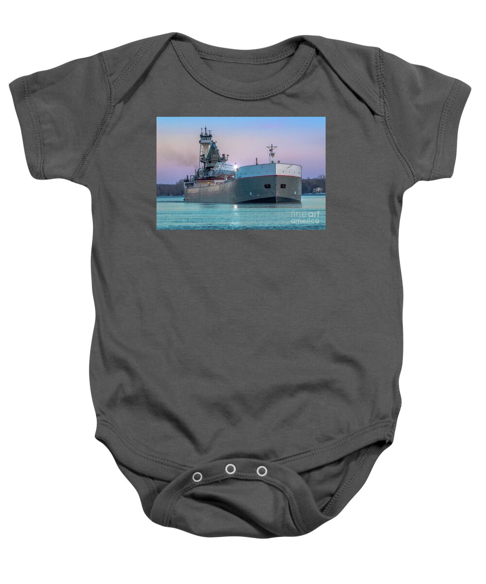 Great Lakes Freighter Baby Onesie featuring the photograph Great Lakes Freighter Victory Maumee -0812 by Norris Seward