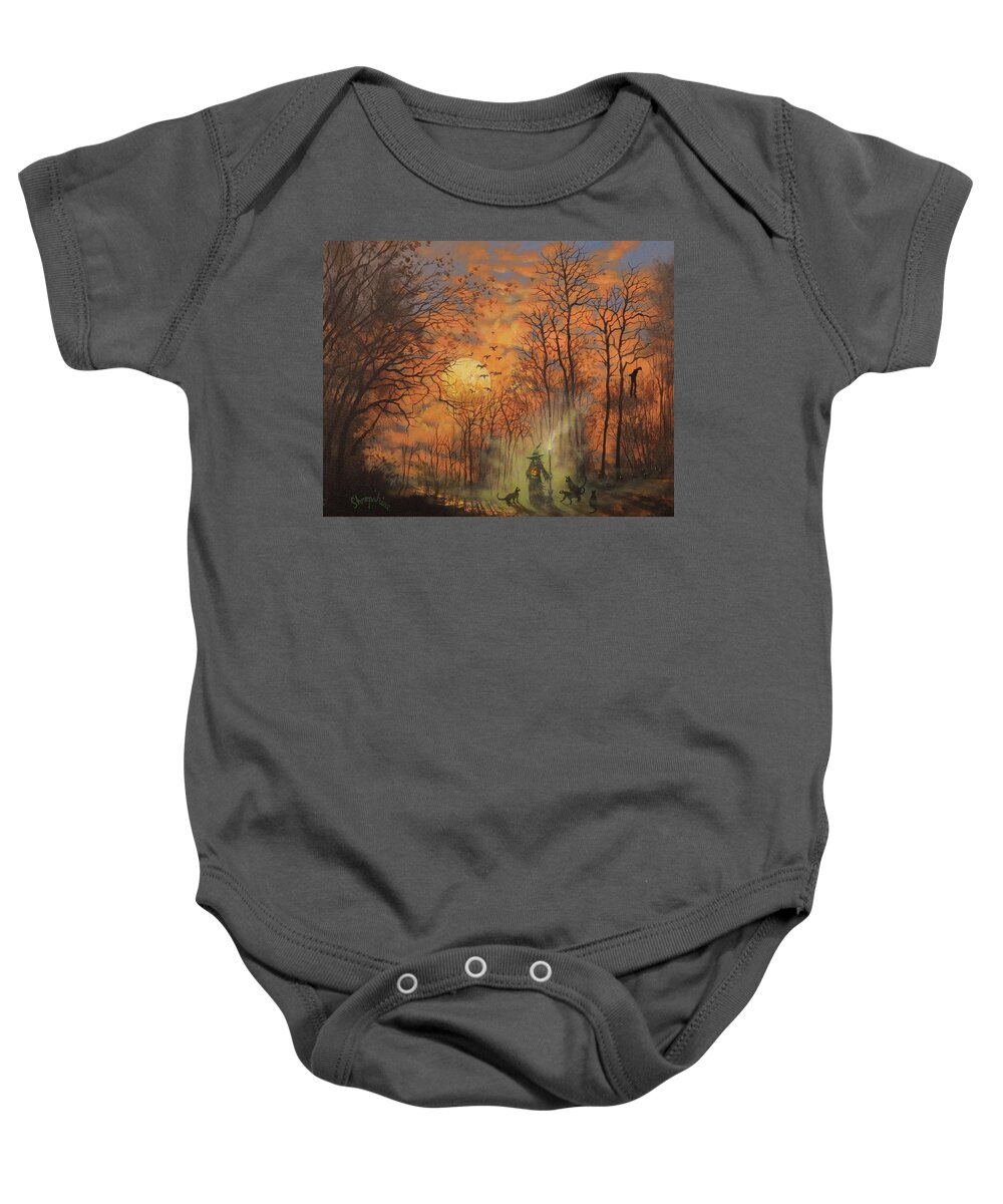 Halloween Baby Onesie featuring the painting Halloween Witch by Tom Shropshire