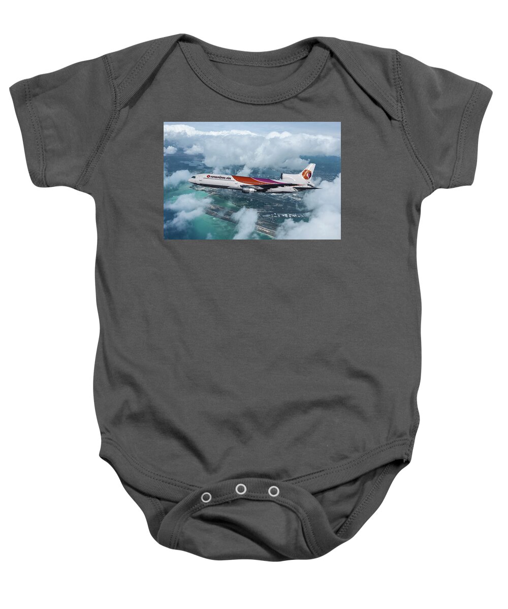 Hawaiian Airlines Baby Onesie featuring the mixed media Hawaiian Airlines L-1011 TriStar by Erik Simonsen