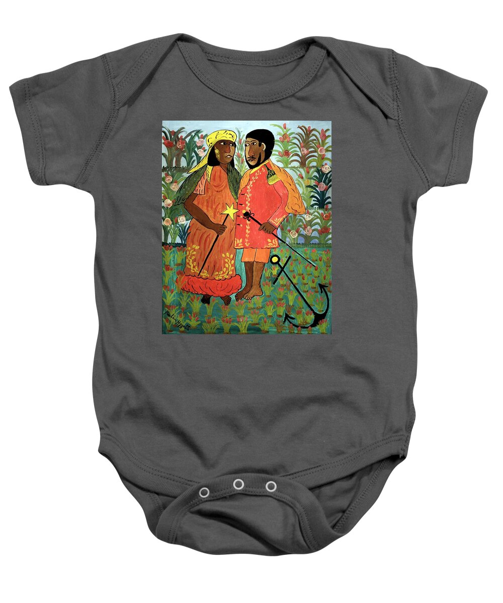 Hector Hippolite Baby Onesie featuring the painting Hippolite, Hector. Haitian Painter. 1894-1948. Ague And Its Consorte. Oil On Cardboard, 1945. by Hector Hippolite