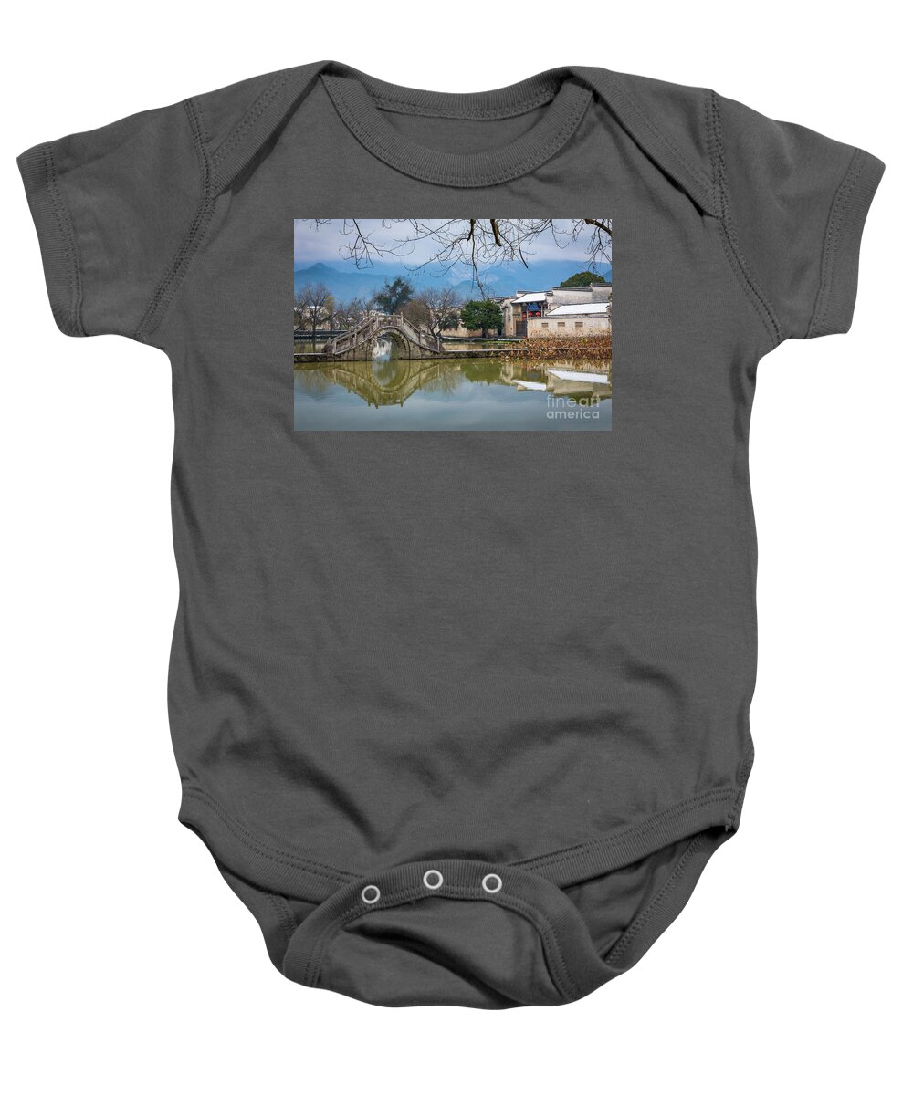 Anhui Province Baby Onesie featuring the photograph Hongcun Round Bridge by Inge Johnsson
