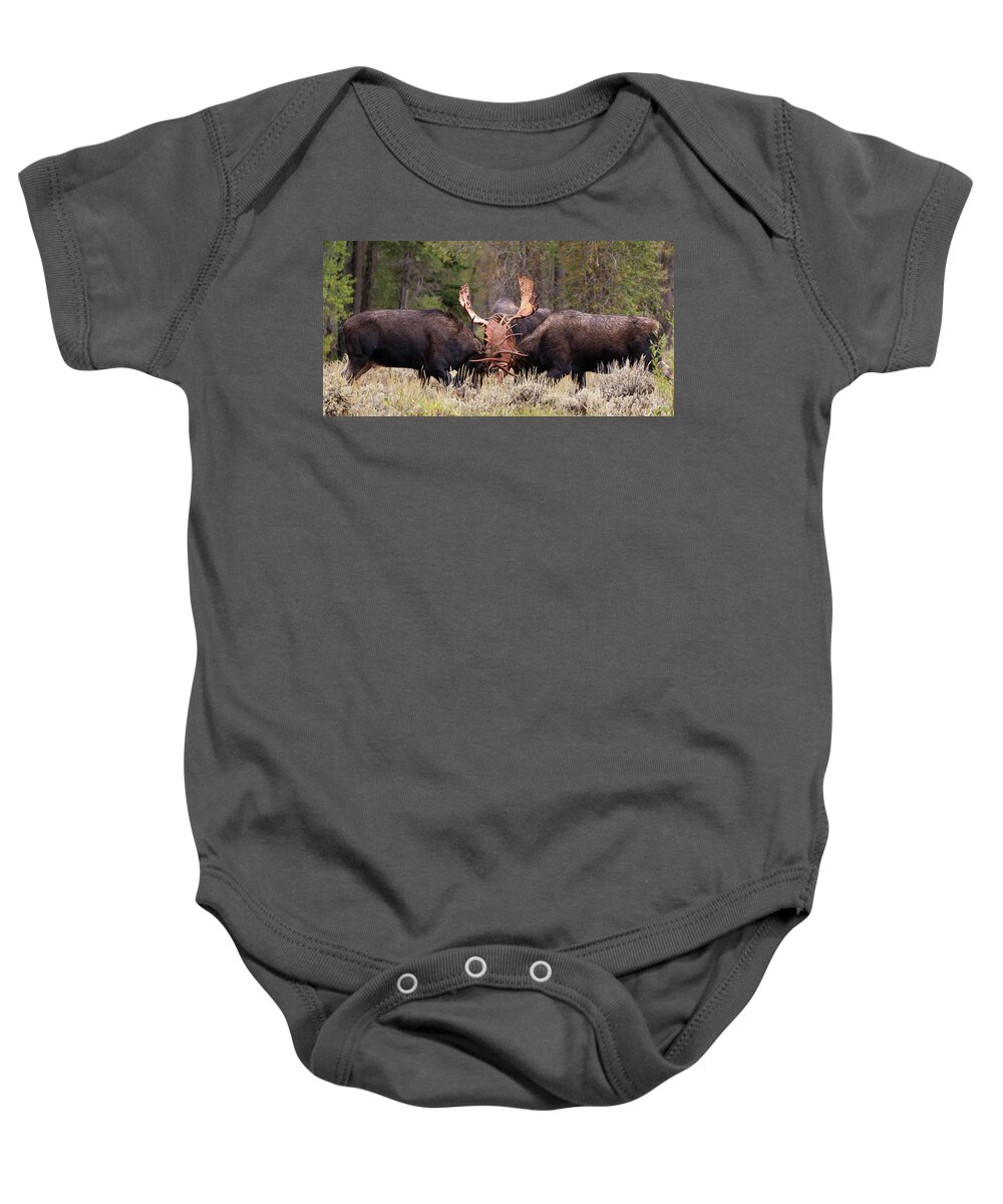 Moose Baby Onesie featuring the photograph How the Big Boys Play by Mary Hone