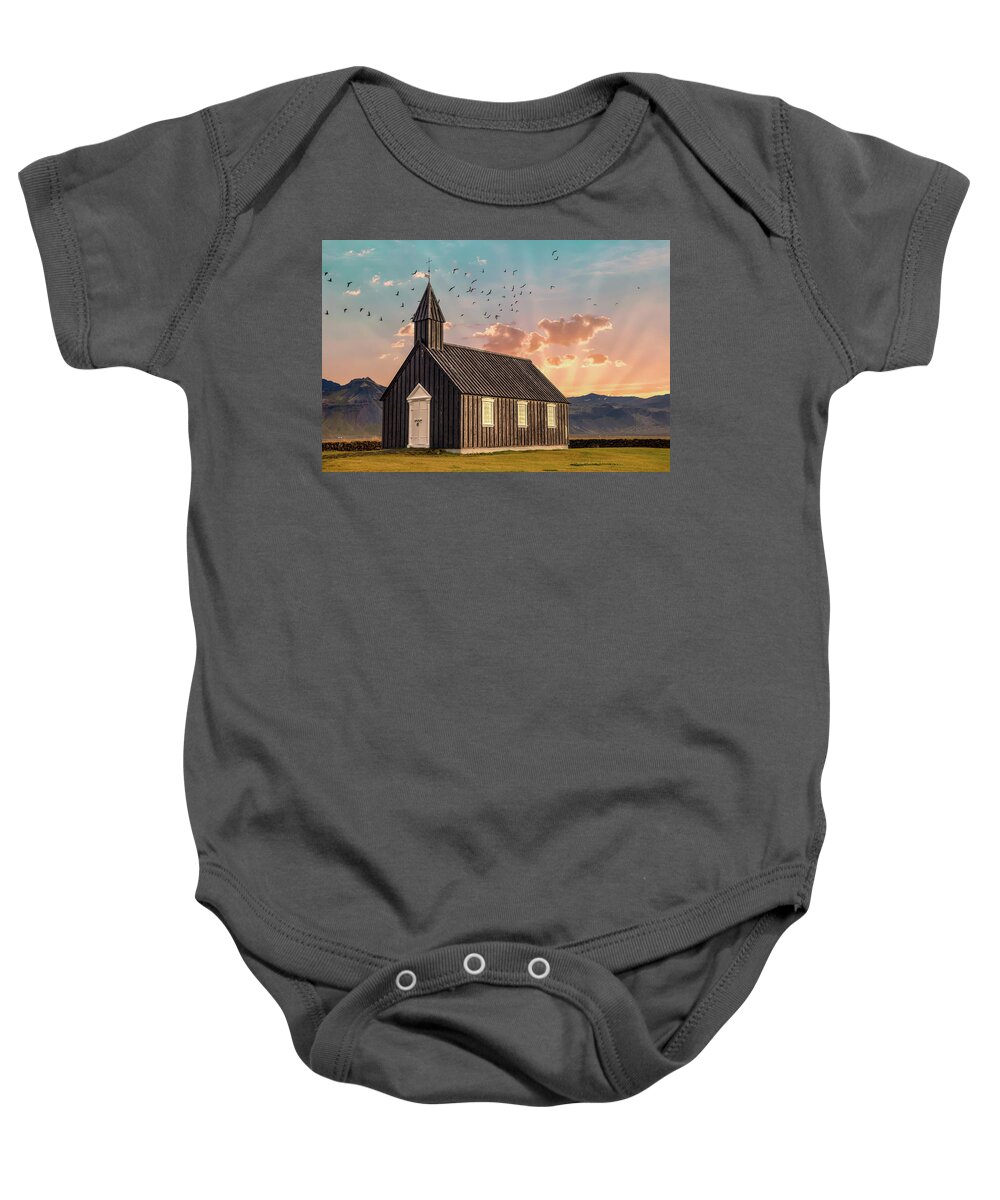 Iceland Baby Onesie featuring the photograph Iceland Chapel by David Letts