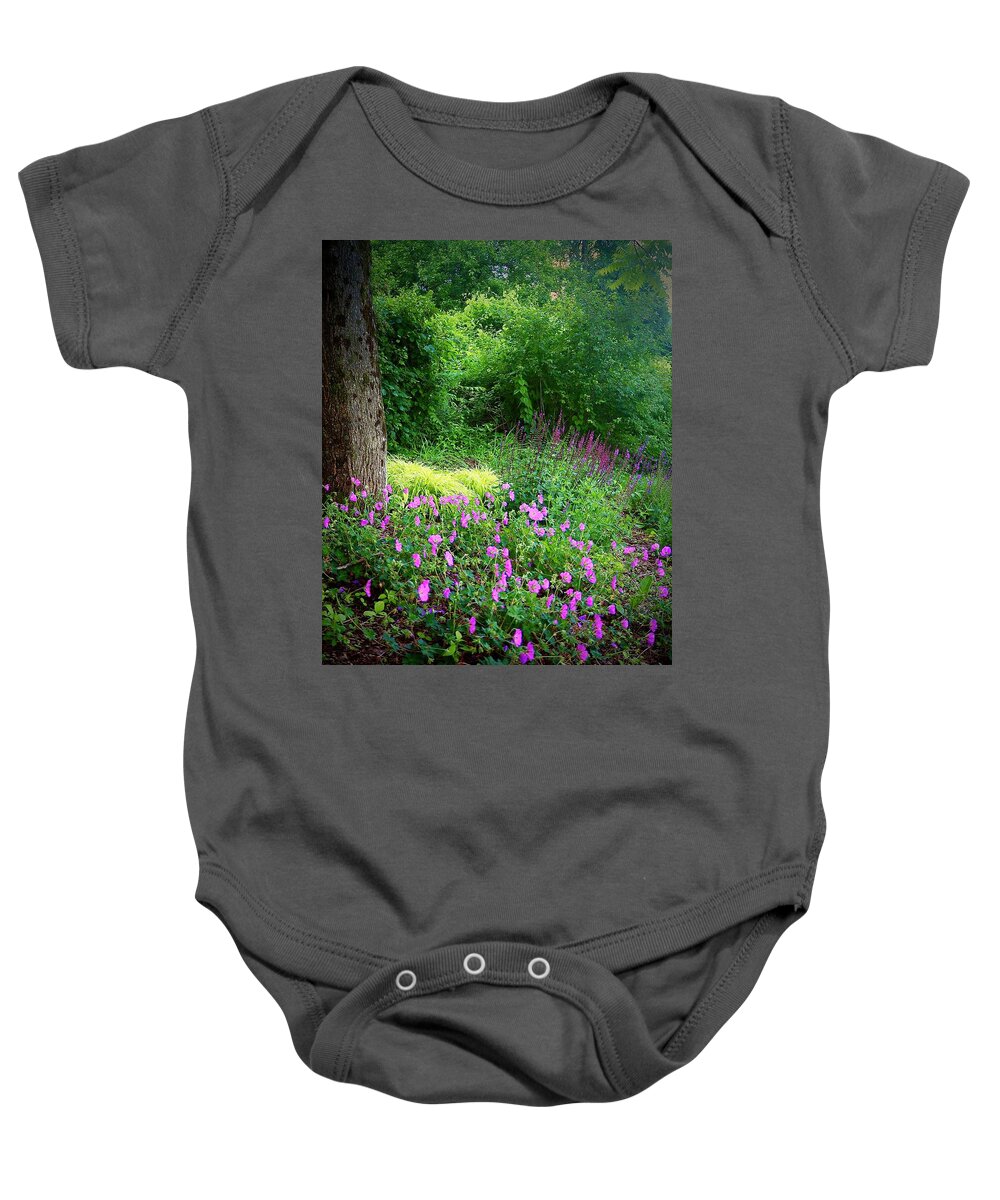 Garden Baby Onesie featuring the photograph In The Land Of Pink Flowers by Alida M Haslett