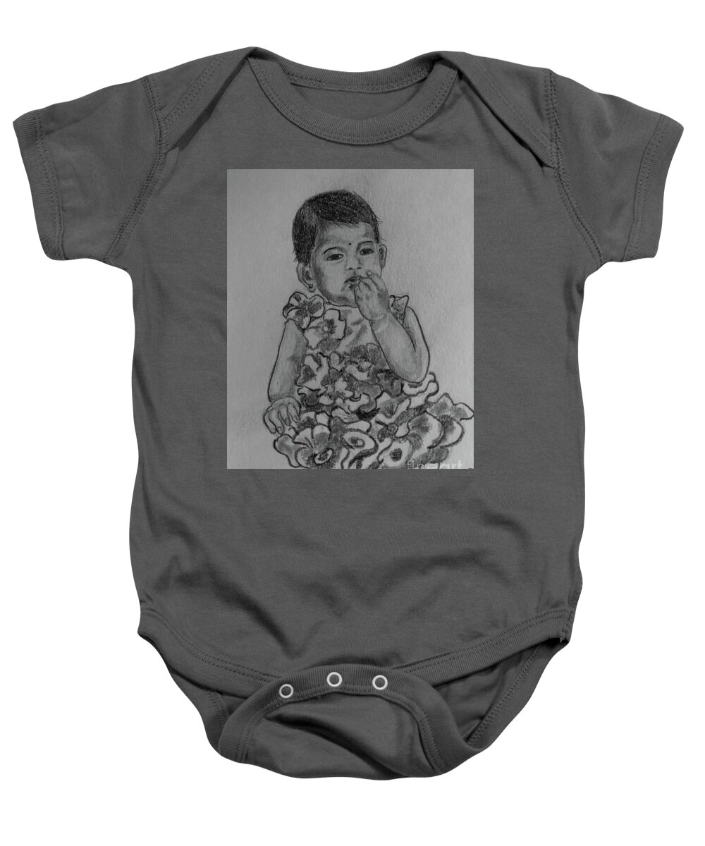 Portrait Baby Onesie featuring the drawing Innocence by Brindha Naveen