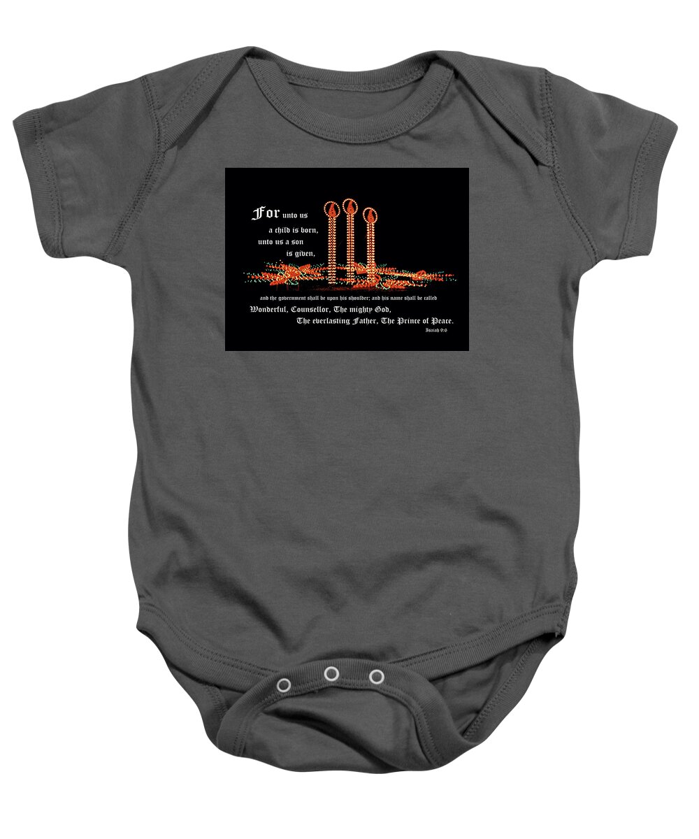 Christmas Candles Baby Onesie featuring the photograph Isaiah 9 Christmas Scene by Mike McBrayer